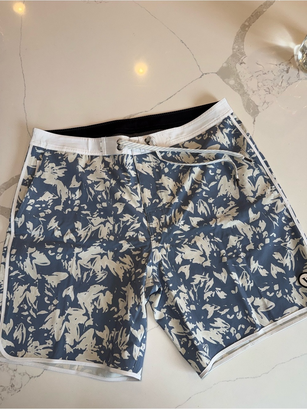 Men's Blue & White Abstract Print Swim Board Shorts